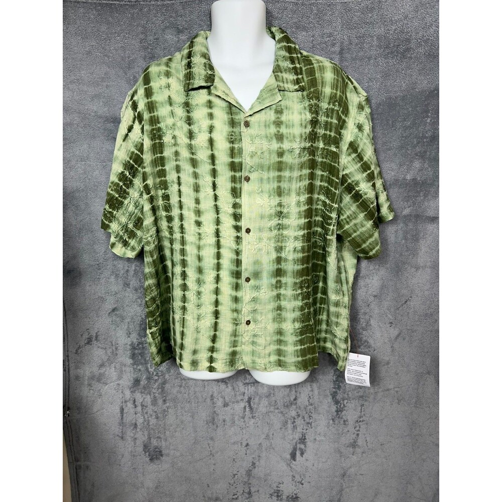 Topman Green Tie Dye Floral Embroidered Short Sleeve Button Up Shirt Size XXL